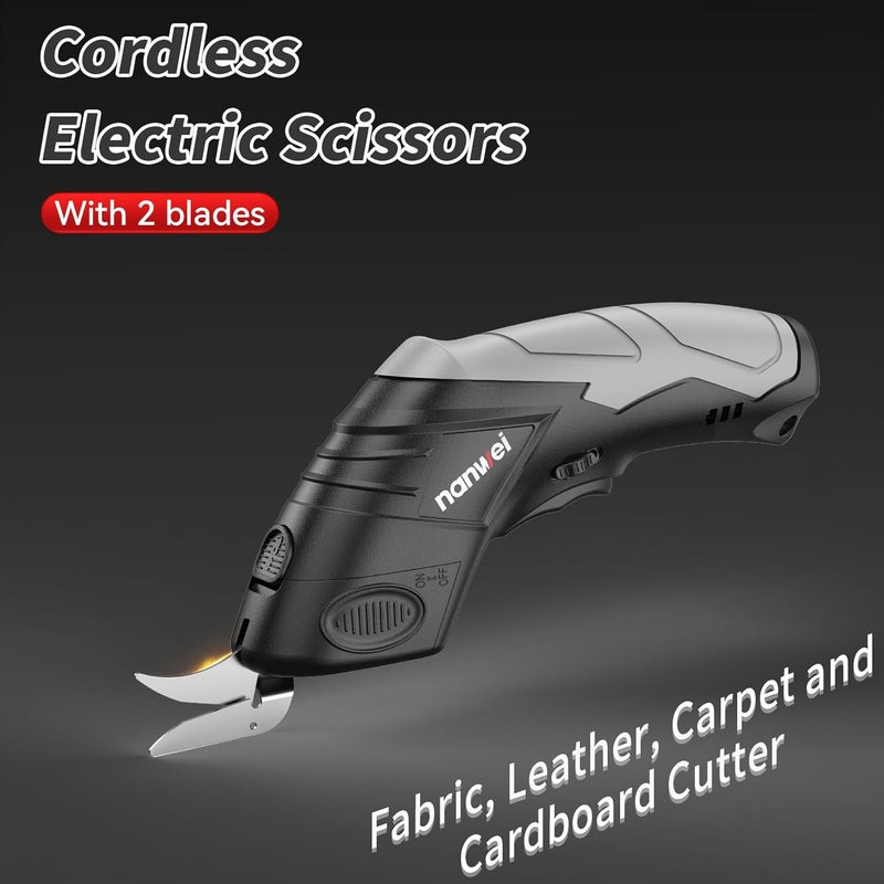 NANWEI Electric Scissors Cordless, Type-C Rechargeable Cardboard Cutter with 2 Blades,4.2V High‑torque Motor,for Thin Cardboard Fabric Carpet Leather (Black) - Image 2